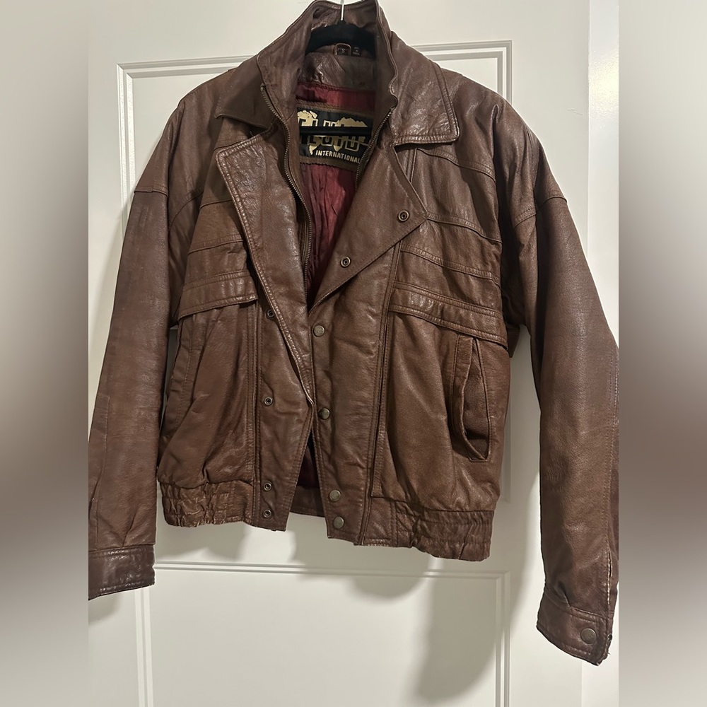80s Vintage Fluid Brand Aviator Bomber Leather Jacket Thriller Jackson Style S